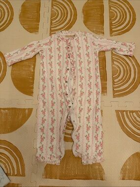 Pink Floral Ruffle One-Piece Bodysuit for Kids